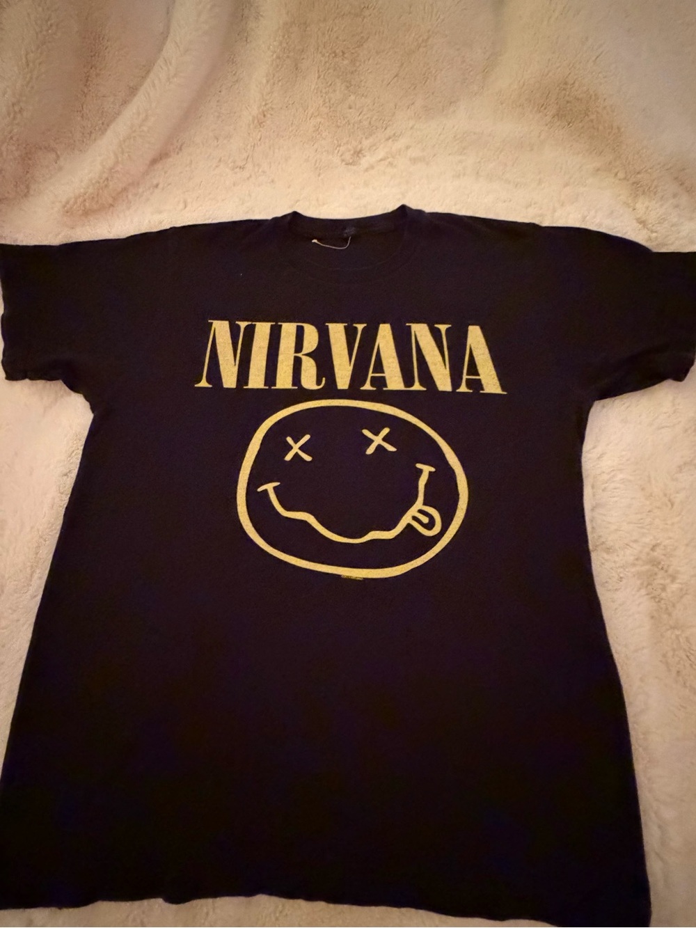 NIRVANA Black Tee with Yellow Smiley Logo
